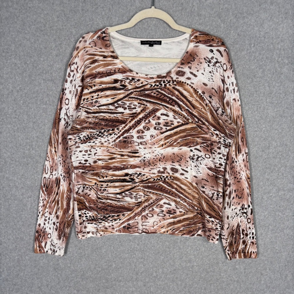 Vintage 90s Beaded Sequins Animal Print Sweater Large Y2K Abstract Maximalist